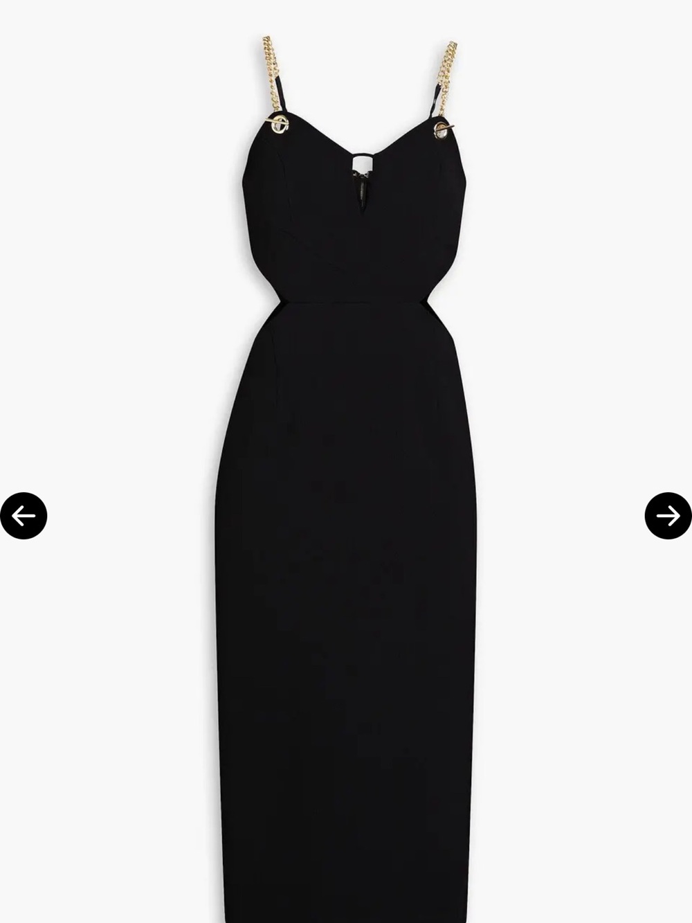 Rebecca Vallance Black Maxi Dress with Gold Chain Straps